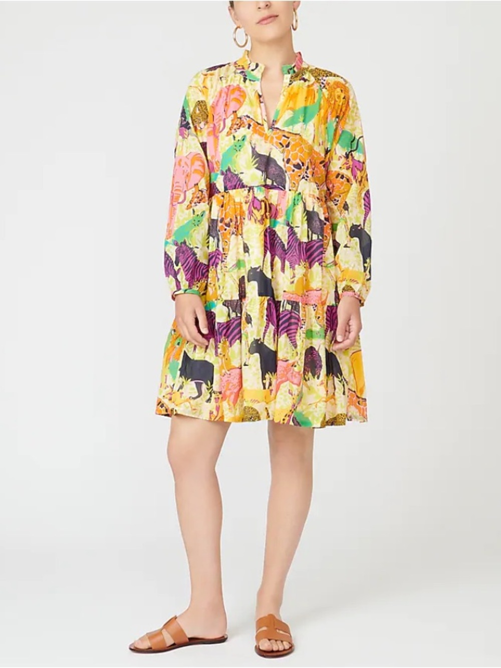 J.Crew Ratti Safari Animal Print Tiered Popover Dress S Cotton Jungle Statement